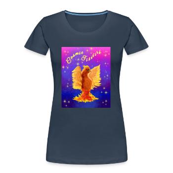Ein orangefarbener kosmischer Cyber-Vogel - Frauen Premium Bio T-Shirt - Navy - Vorne - Mia (176cm)