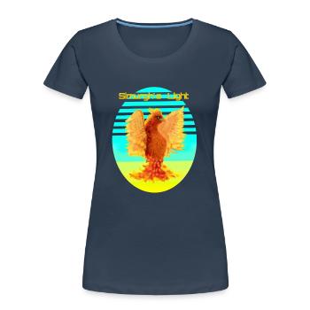 Leuchtend Orange Cyber Bird: Vogel der Glücklichen - Frauen Premium Bio T-Shirt - Navy - Vorne - Mia (176cm)