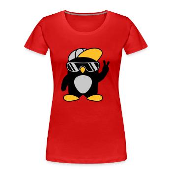 Cool Penguin Peace Hand Signal - Women's Premium Organic T-Shirt - navy - Front - Mia (176cm)