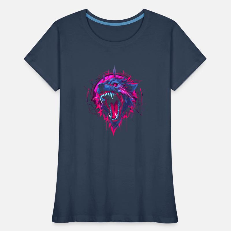 Synthwave Wolf Frauen Premium Bio T-Shirt