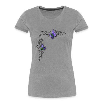 Papillons avec vrilles florales - T-shirt bio Premium Femme - bleu marine - Devant - Mia (176cm)