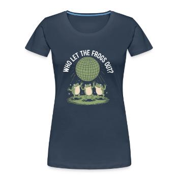 Wer hat die Frösche rausgelassen? - Niedlicher Frosch Aufkleber - Frauen Premium Bio T-Shirt - Navy - Vorne - Mia (176cm)