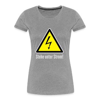 Vorsicht: Stehe unter Strom! - Frauen Premium Bio T-Shirt - Navy - Vorne - Mia (176cm)