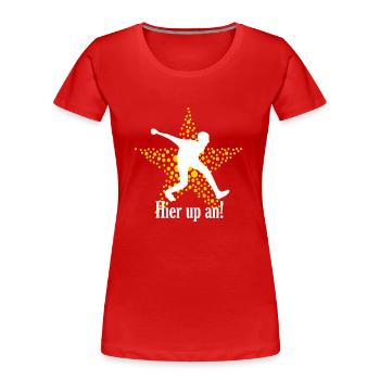 Boßelspruch Plattdeutsch Hier up an - Geschenk - Frauen Premium Bio T-Shirt - Navy - Vorne - Mia (176cm)