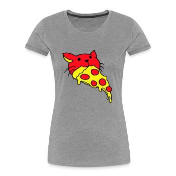 Katze Isst Salami Pizza Hunger Fast Food Essen - Frauen Premium Bio T-Shirt - Navy - Vorne - Mia (176cm)
