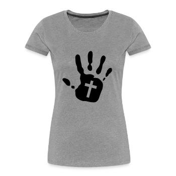 Handprint Christian Cross Cutout 1c - Women's Premium Organic T-Shirt - navy - Front - Mia (176cm)