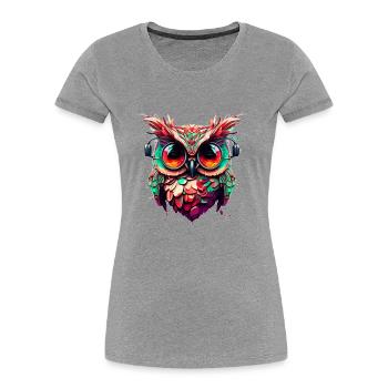 Owl with extremely large eyes as illustration - Women's Premium Organic T-Shirt - navy - Front - Mia (176cm)