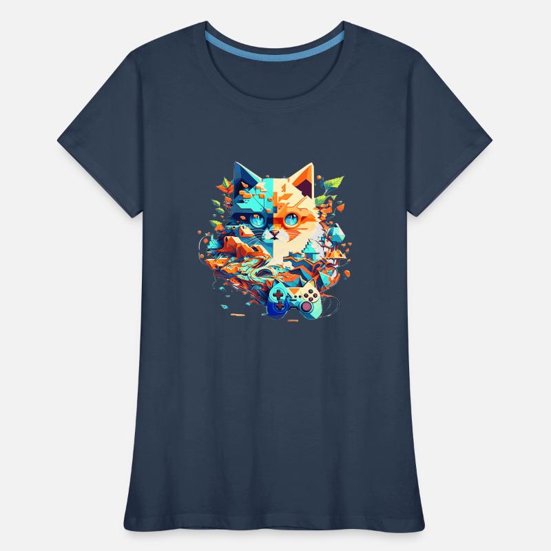 Katzengesicht als Videospieler mit Controller Frauen Premium Bio T-Shirt