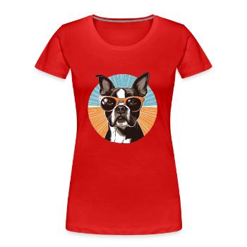 Boston Terrier - T-shirt bio Premium Femme - bleu marine - Devant - Mia (176cm)