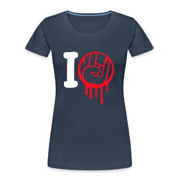 J’aime Heavy Metal Hard Rock Musique Main Geste Coeur - T-shirt bio Premium Femme - bleu marine - Devant - Mia (176cm)