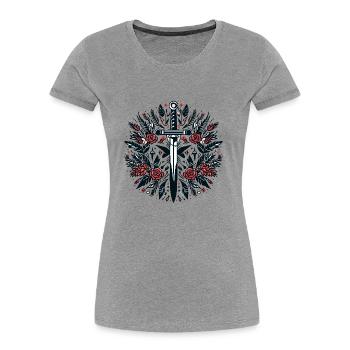 Une épée parmi les fleurs - T-shirt bio Premium Femme - bleu marine - Devant - Mia (176cm)