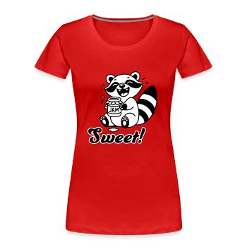 Mignon raton laveur mangeant de la confiture - Design « Sweet » - T-shirt bio Premium Femme - bleu marine - Devant - Mia (176cm)