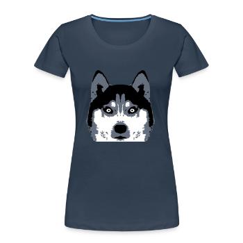 Hund Weißer Husky Gesicht Kopf Schöne Rasse Cool - Frauen Premium Bio T-Shirt - Navy - Vorne - Mia (176cm)