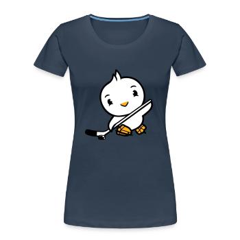 Bird Playing Hockey Sport Puck Stick Hobby - Women's Premium Organic T-Shirt - navy - Front - Mia (176cm)