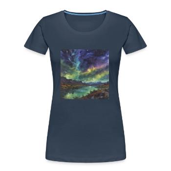 Polarlicht über dem stillen See - Frauen Premium Bio T-Shirt - Navy - Vorne - Mia (176cm)