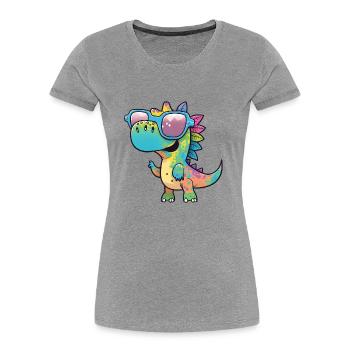 Kawaii Mignon Happy Colorful Dino avec des lunettes de soleil - T-shirt bio Premium Femme - bleu marine - Devant - Mia (176cm)