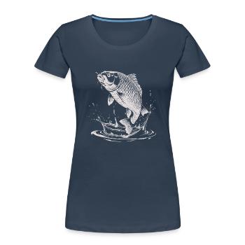 Karpfen mit Wasserspritzer für Angler - Frauen Premium Bio T-Shirt - Navy - Vorne - Mia (176cm)