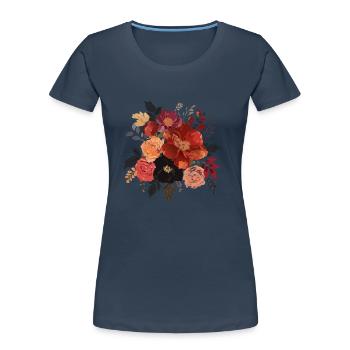 Blumenstrauß,Pfingstrosen,Mohnblumen,vintage,Blume - Frauen Premium Bio T-Shirt - Navy - Vorne - Mia (176cm)