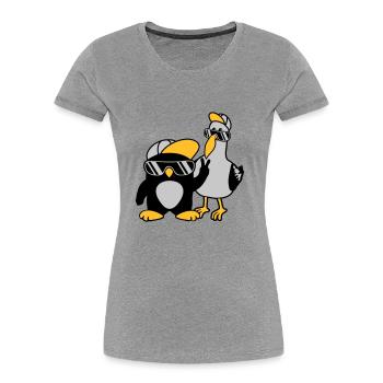 Möwe Pinguin 2 Freunde - Frauen Premium Bio T-Shirt - Navy - Vorne - Mia (176cm)
