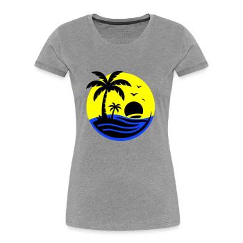 Île Palmiers Mer - T-shirt bio Premium Femme - bleu marine - Devant - Mia (176cm)