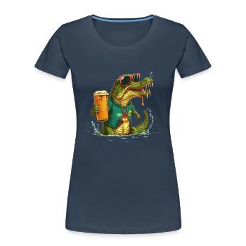 Cool crocodile with beer - Women's Premium Organic T-Shirt - navy - Front - Mia (176cm)