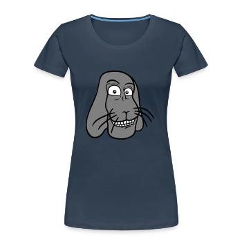 Lapin Lapin Drôle Visage Grimace Sourire - T-shirt bio Premium Femme - bleu marine - Devant - Mia (176cm)