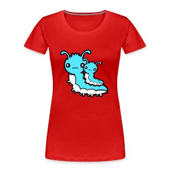 2 Chenille Famille Maman Papa Enfant Bébé Père Mère - T-shirt bio Premium Femme - bleu marine - Devant - Mia (176cm)
