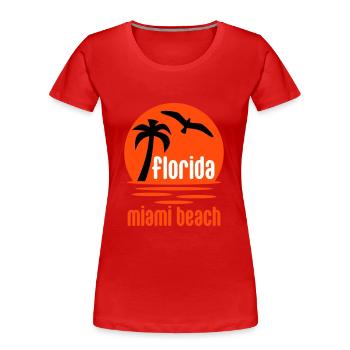 Floride, Miami beach (soleil, palmier, oiseau) - T-shirt bio Premium Femme - bleu marine - Devant - Mia (176cm)