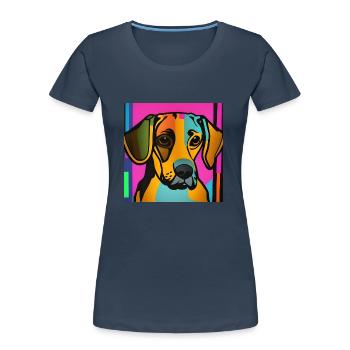 Chien Pop Art - T-shirt bio Premium Femme - bleu marine - Devant - Mia (176cm)