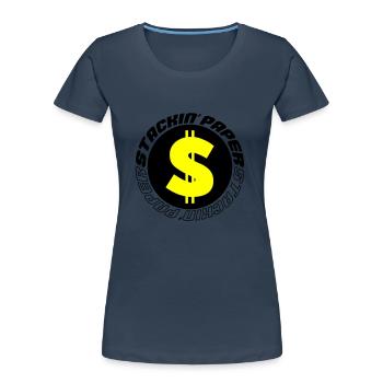 Papier empilé 002 - T-shirt bio Premium Femme - bleu marine - Devant - Mia (176cm)