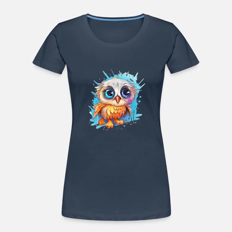 Niedliche Wachsame Eule | Nachtschwärmer Eule - Frauen Premium Bio T-Shirt - Navy