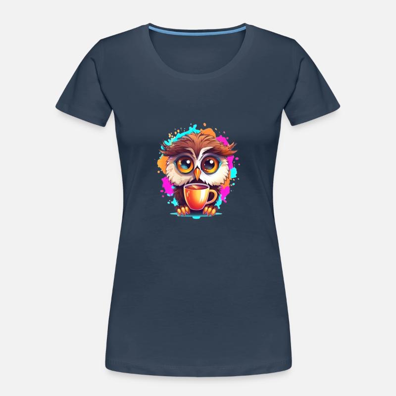 Niedliche Wachsame Eule | Nachtschwärmer Eule - Frauen Premium Bio T-Shirt - Navy