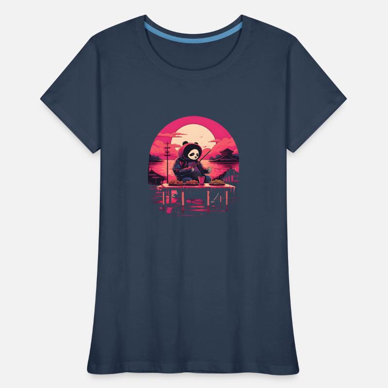 Synthwave mangeant Panda Japon Coucher de soleil T-shirt bio Premium Femme