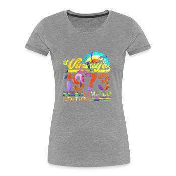 50e anniversaire vintage rétro Né en 1973 Anniversaire - T-shirt bio Premium Femme - bleu marine - Devant - Mia (176cm)