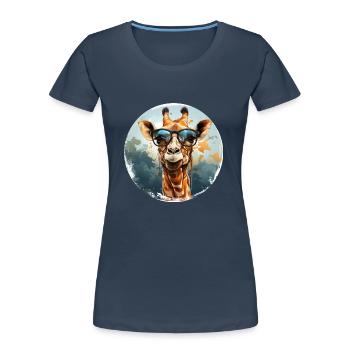 Girafe hipster animale avec des lunettes de soleil drôle - T-shirt bio Premium Femme - bleu marine - Devant - Mia (176cm)