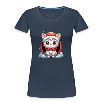Cat Christmas Design - Kawaii Style - Women's Premium Organic T-Shirt - navy - Front - Mia (176cm)