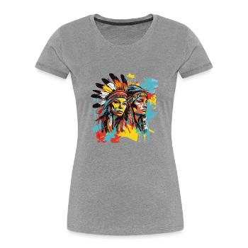 Indianer Design Indianerin Amerikas Ureinwohner - Frauen Premium Bio T-Shirt - Navy - Vorne - Mia (176cm)
