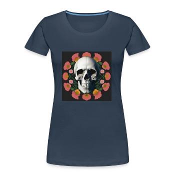 Flower-Skull - Frauen Premium Bio T-Shirt - Navy - Vorne - Mia (176cm)