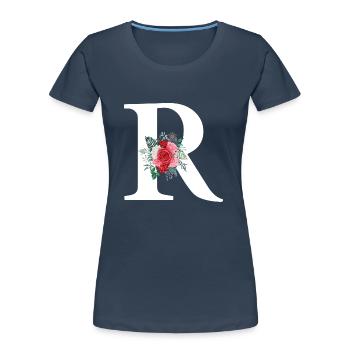 Roter Blumenbuchstabe R - Frauen Premium Bio T-Shirt - Navy - Vorne - Mia (176cm)