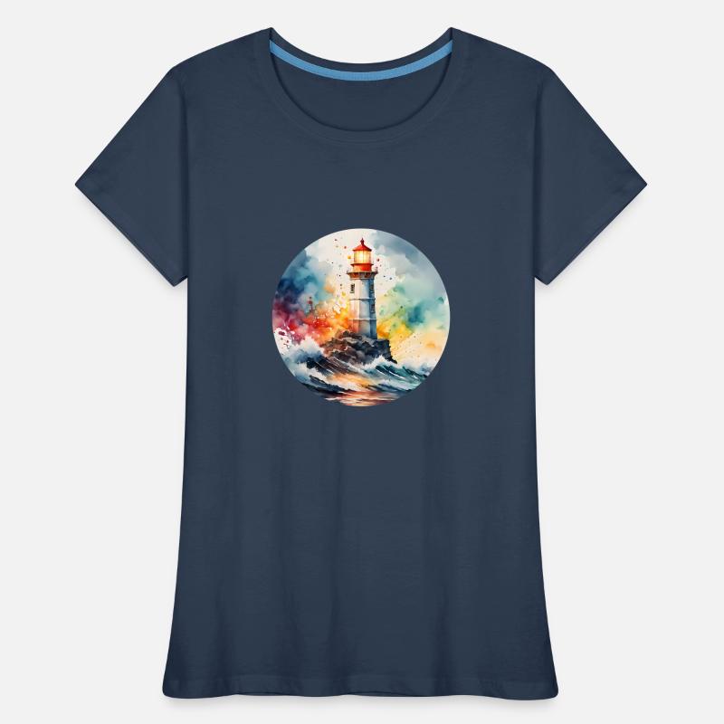 Leuchtturm Runder Batch Frauen Premium Bio T-Shirt
