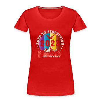 Perfection 2023 -1e anniversaire,Original - T-shirt bio Premium Femme - bleu marine - Devant - Mia (176cm)