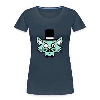 Sir Cat Gentleman Chapeau haut de forme Monocle Rich Gentleman - T-shirt bio Premium Femme - bleu marine - Devant - Mia (176cm)
