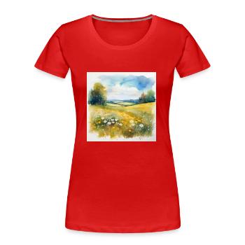 Serene Countryside Landscape with Wildflowers - Women's Premium Organic T-Shirt - navy - Front - Mia (176cm)