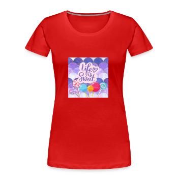 Life Is Sweet - Colourful Candy Lollipop Design - Women's Premium Organic T-Shirt - navy - Front - Mia (176cm)