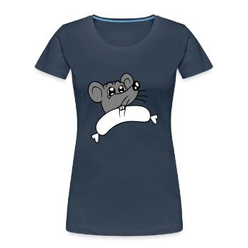 Souris grosse saucisse manger faim saucisse grillades - T-shirt bio Premium Femme - bleu marine - Devant - Mia (176cm)
