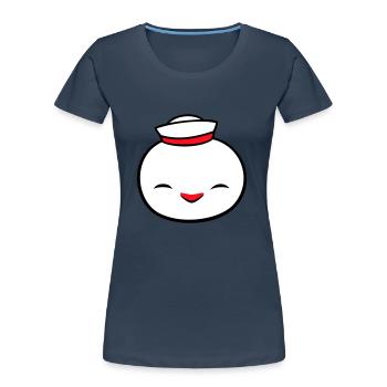 Canard Marin Marin Chapeau Marin Chapeau Happy - T-shirt bio Premium Femme - bleu marine - Devant - Mia (176cm)
