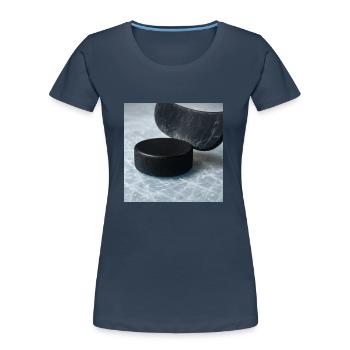 Hockey sur glace - Bâton et rondelle - T-shirt bio Premium Femme - bleu marine - Devant - Mia (176cm)