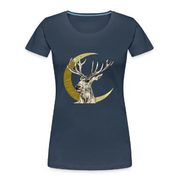 Hirsch - Frauen Premium Bio T-Shirt - Navy - Vorne - Mia (176cm)