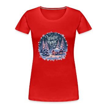 La magie de l’hiver est dans l’air – Paysage d’hiver - T-shirt bio Premium Femme - bleu marine - Devant - Mia (176cm)