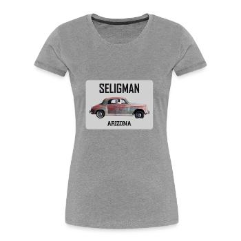 Voiture ancienne, Seligman, Arizona, road 66 USA - T-shirt bio Premium Femme - bleu marine - Devant - Mia (176cm)